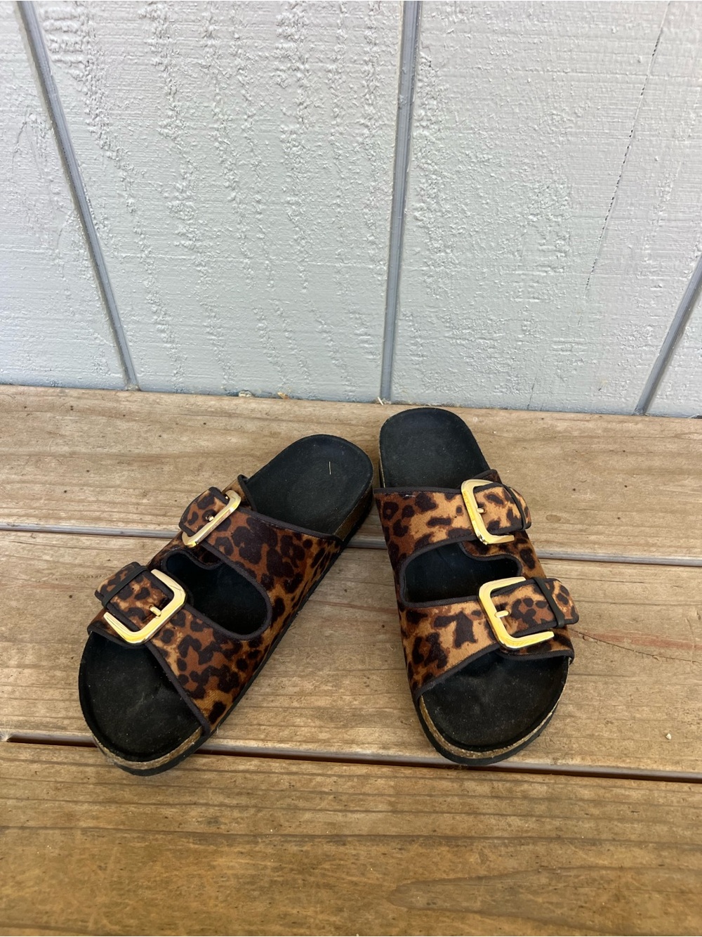 Women’s Leopard Print Double-Buckle Slide Sandals - Brown